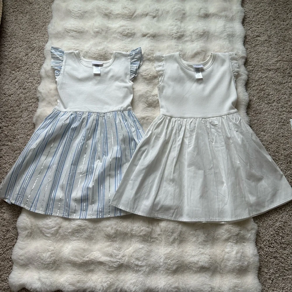 Rachel Zoe Girls Dress Set 2Pc Size 6 Blue & White Stripe Flutter Sleeve Lined